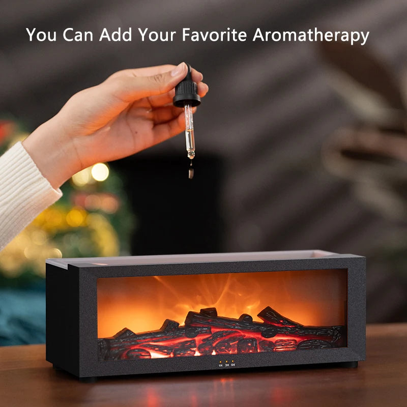 Fireplace Aroma Diffuser 150Ml 7 Color Flame with Remote Control Cool Mist Humidifier Auto Shutoff Timer for Home Office