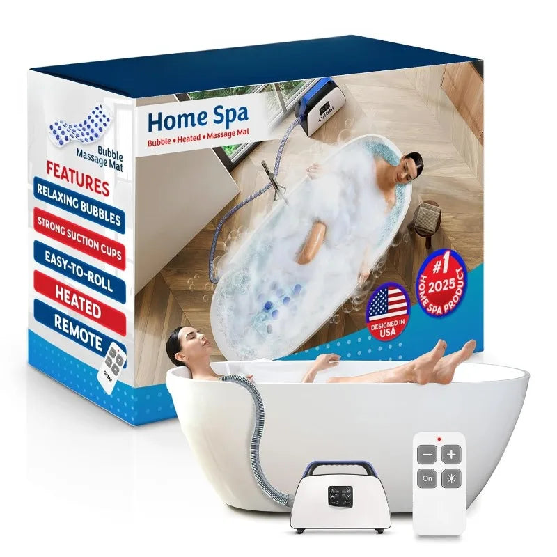 Electric Bubble Massage Bathtub Mat – Non-Slip Full-Body Waterproof Hot Tub Spa Mat for Bath with Heater, Motorized Air Pump, An