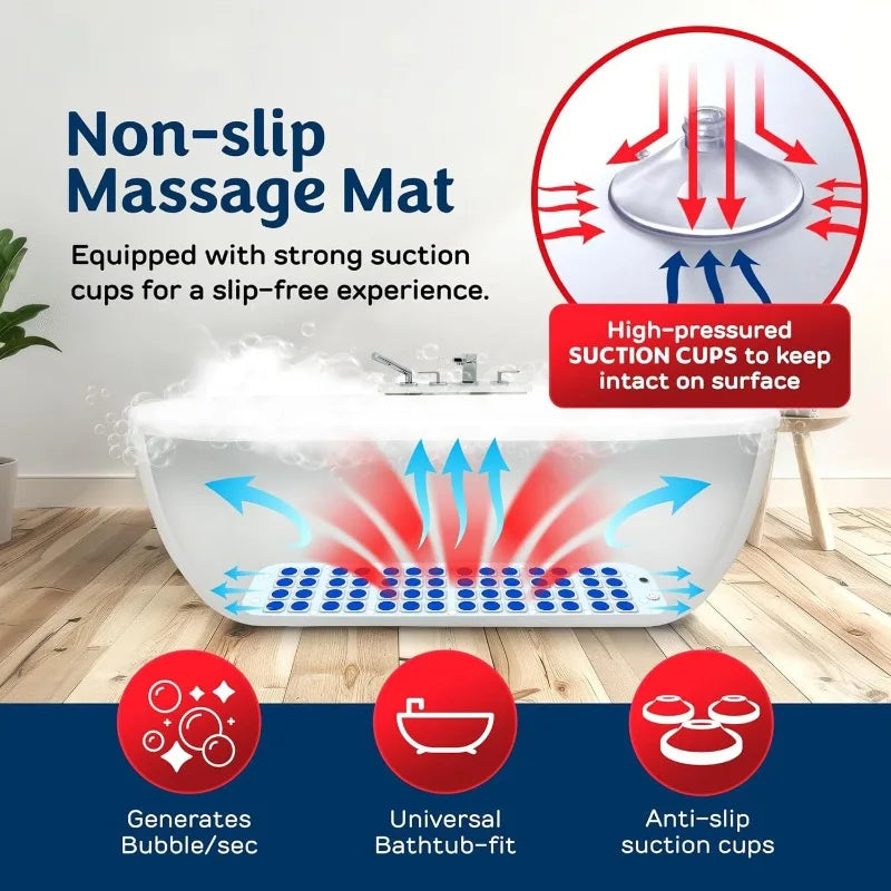 Electric Bubble Massage Bathtub Mat – Non-Slip Full-Body Waterproof Hot Tub Spa Mat for Bath with Heater, Motorized Air Pump, An
